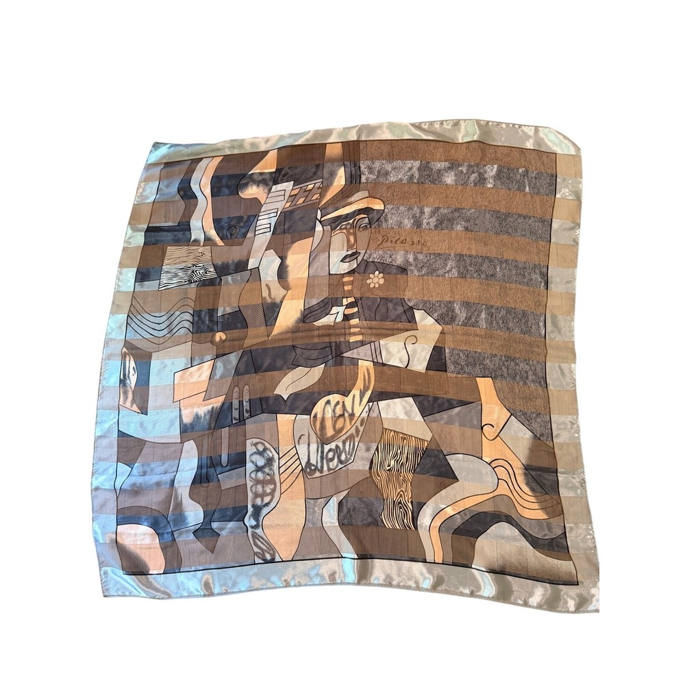 Picasso Art Print Square Scarf Brown Grey Abstract Cubist Portrait Silky Wrap